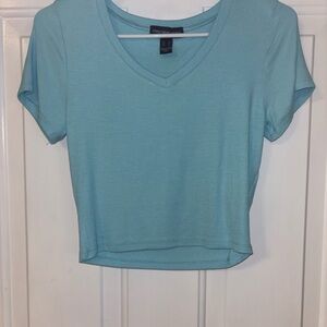 Forever 21 Sky Blue V-Neck Crop Top